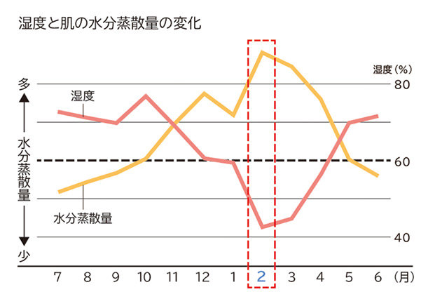 湿度と肌の水分蒸散量の変化