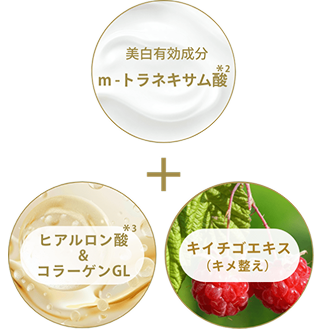 美白有効成分 m-トラネキサム酸*2 + ヒアルロン酸*3&コラーゲンGL キイチゴエキス(キメ整え)
