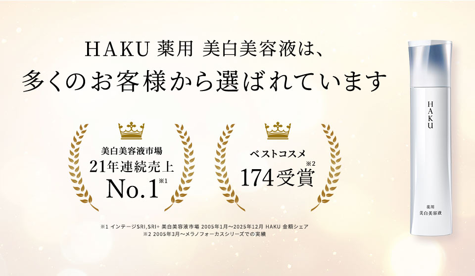 HAKU 薬用 美白美容液は、多くのお客様から選ばれています【美白美容液市場21年連続売上No.1】【ベストコスメ 174受賞】