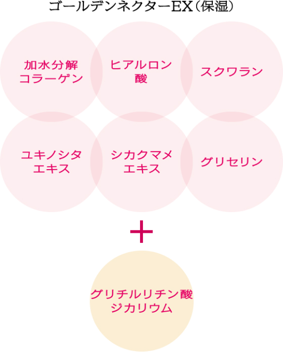 ゴールデンネクターEX(保湿) 加水分解コラーゲン ヒアルロン酸 スクワラン ユキノシタエキス シカクマメエキス グリセリン + グリチルリチン酸ジカリウム